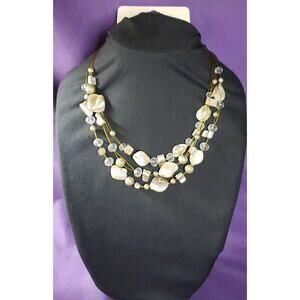 Sophia & Kate Layered Necklace Mother Of Pearl Shell Glass Beads Neutral Colors